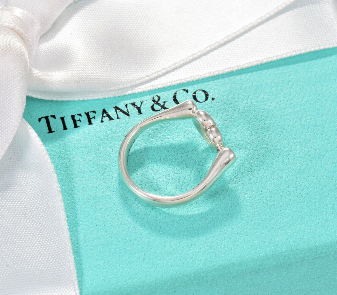 Size 5.5 Tiffany & Co Diamond Silver Elsa Peretti Open Heart Ring in Box Pouch