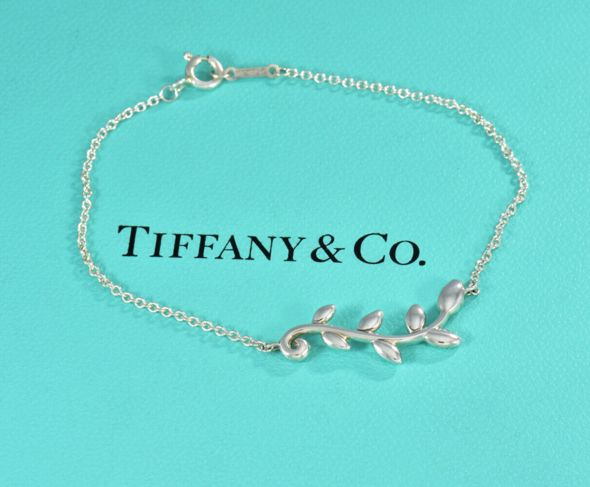 7.75" Tiffany & Co Silver Paloma Picasso Olive Leaf Vine Chain Bracelet in Box