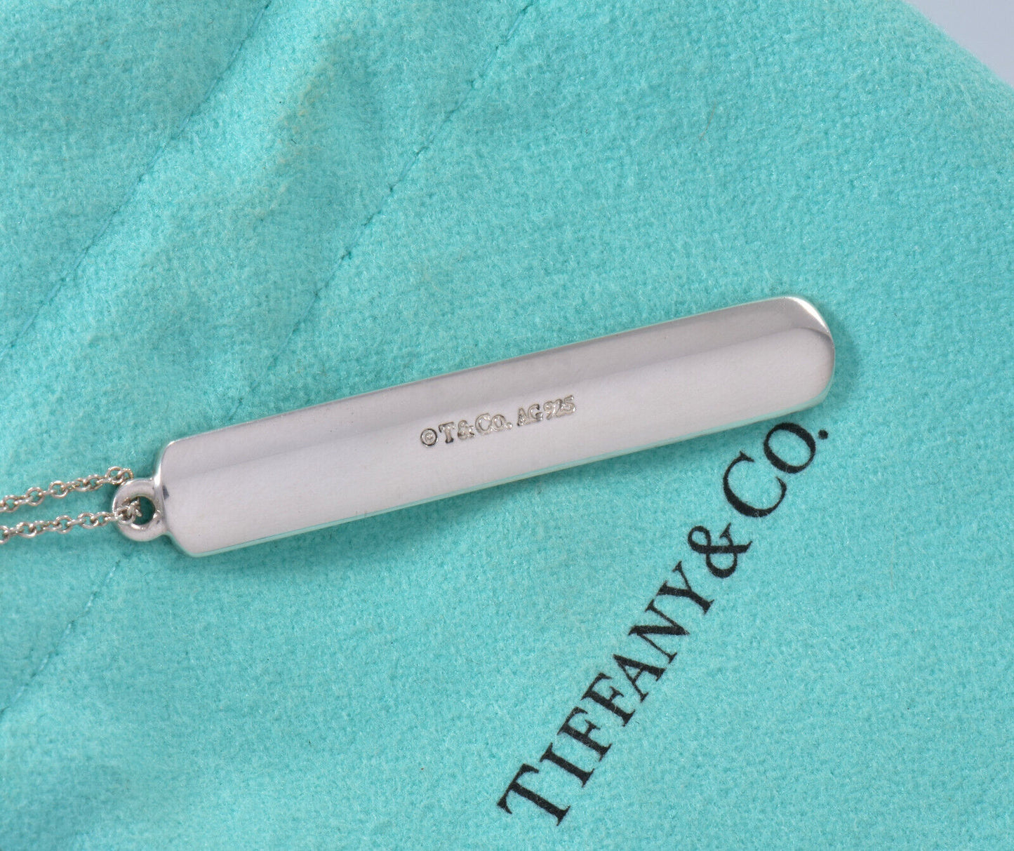 20" Tiffany & Co  Silver Larger 1837 Thin Bar Pendant Necklace Box Pouch Ribbon