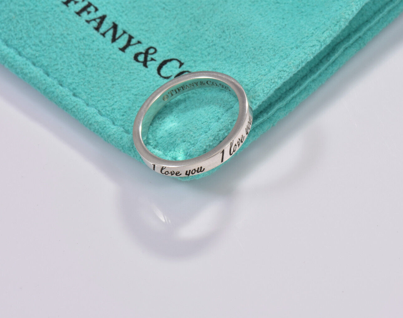 Size 6.5 Tiffany & Co Sterling Silver I Love You Notes Narrow Band Ring in Pouch