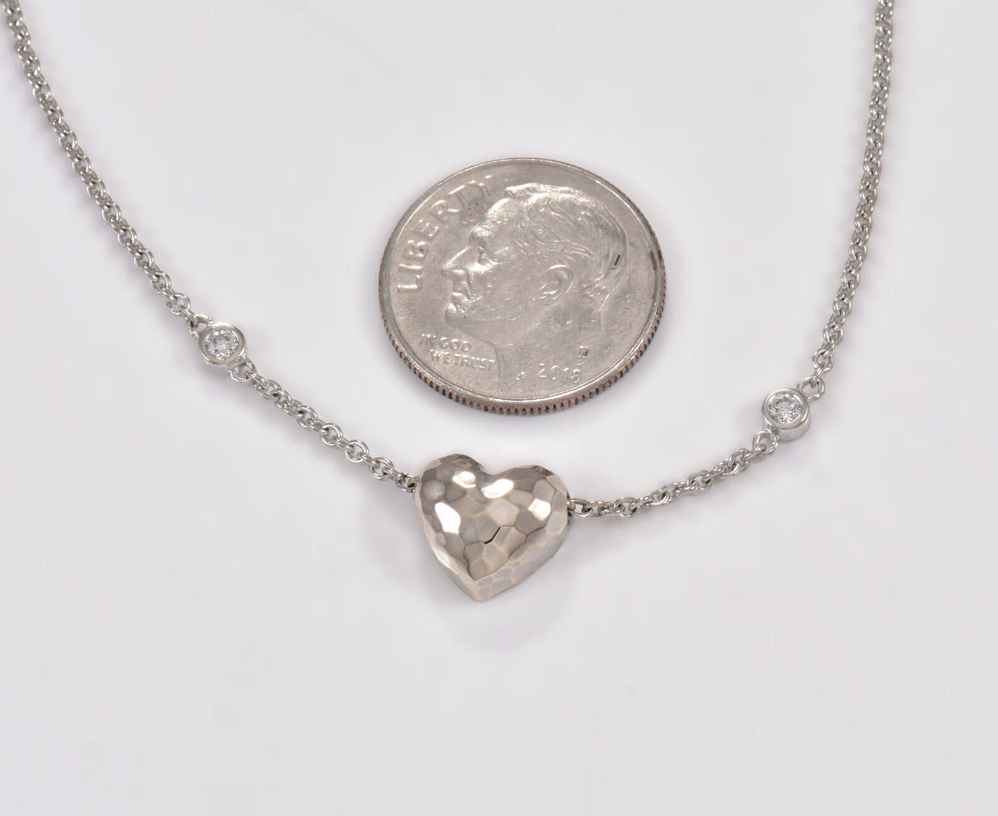 Tiffany & Co Diamond 18K White Gold Picasso Hammered Heart 17.25" Necklace Boxed