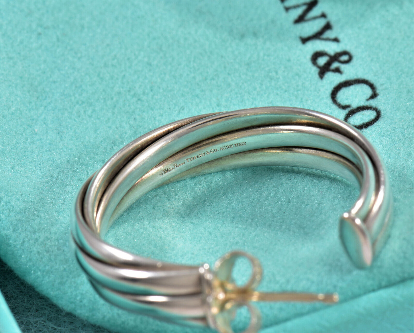 Tiffany & Co Silver Paloma Picasso 25mm Melody Hoop Earrings in Box Pouch Ribbon