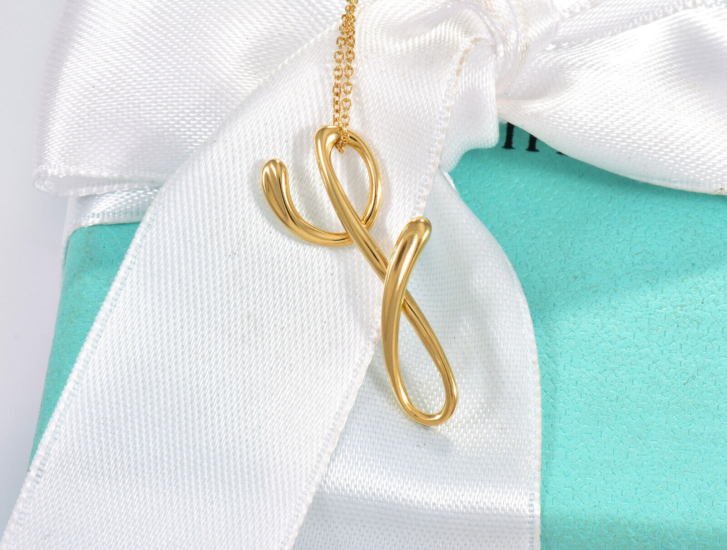 Tiffany & Co 18K Yellow Gold Elsa Peretti Letter Y Pendant 16" Necklace in Box