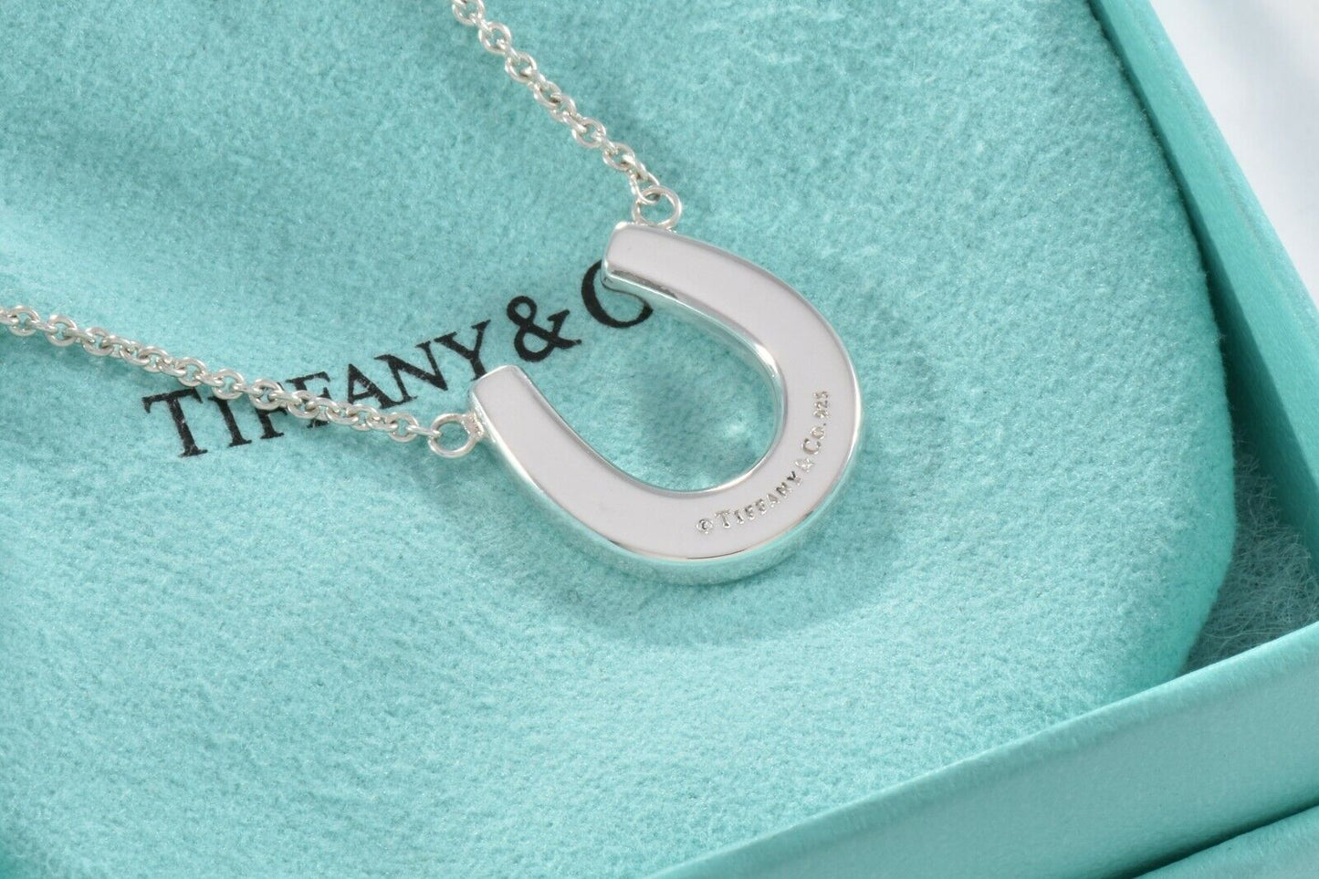 Tiffany & Co Sterling Silver Thick Horseshoe Pendant 16" Necklace in Pouch Rare