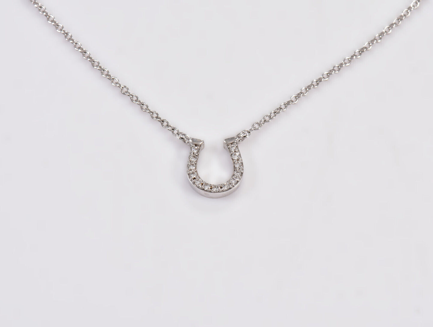 Tiffany & Co Diamond White Gold Metro Horseshoe Pendant 16.5" Necklace Boxed 8mm