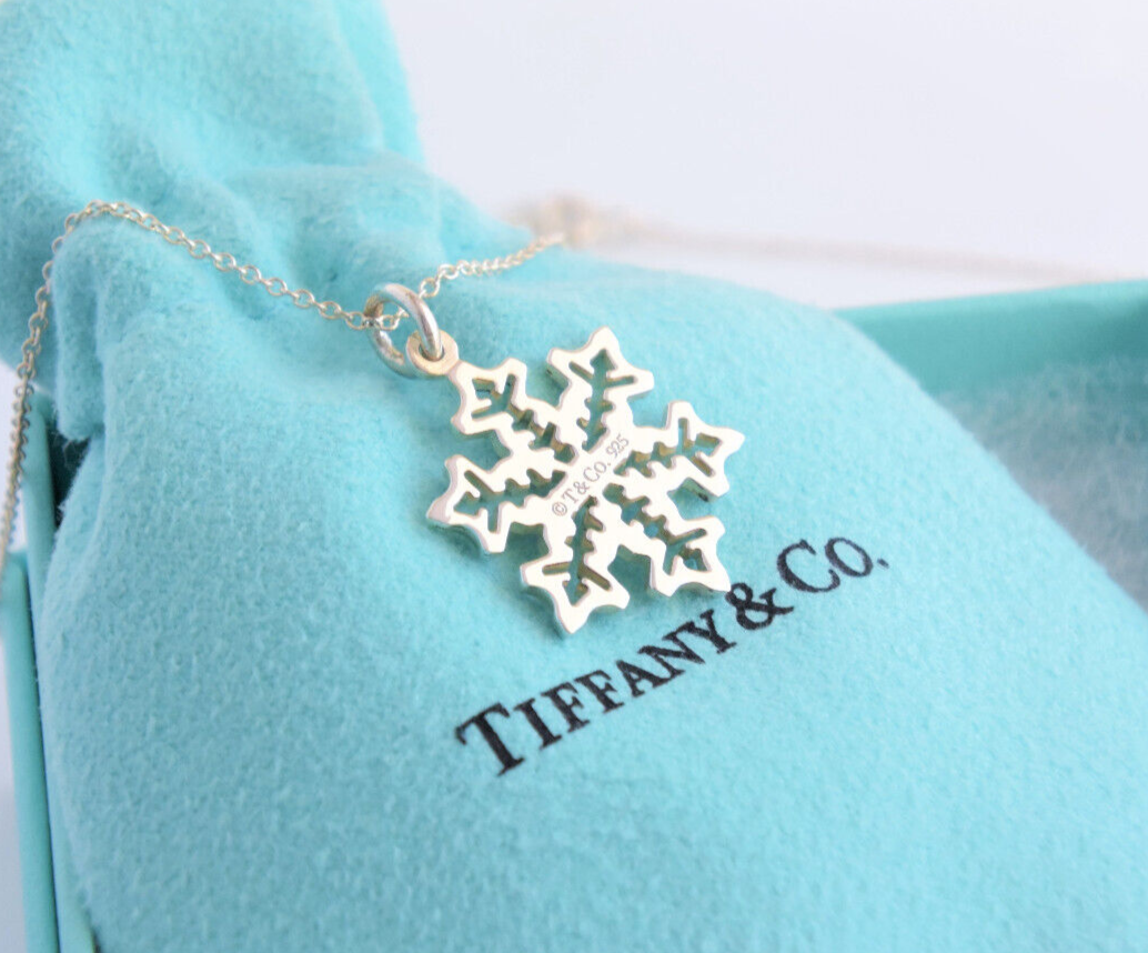 Tiffany & Co Sterling Silver Snowflake Pendant 16.25" Necklace in Box Pouch Rare