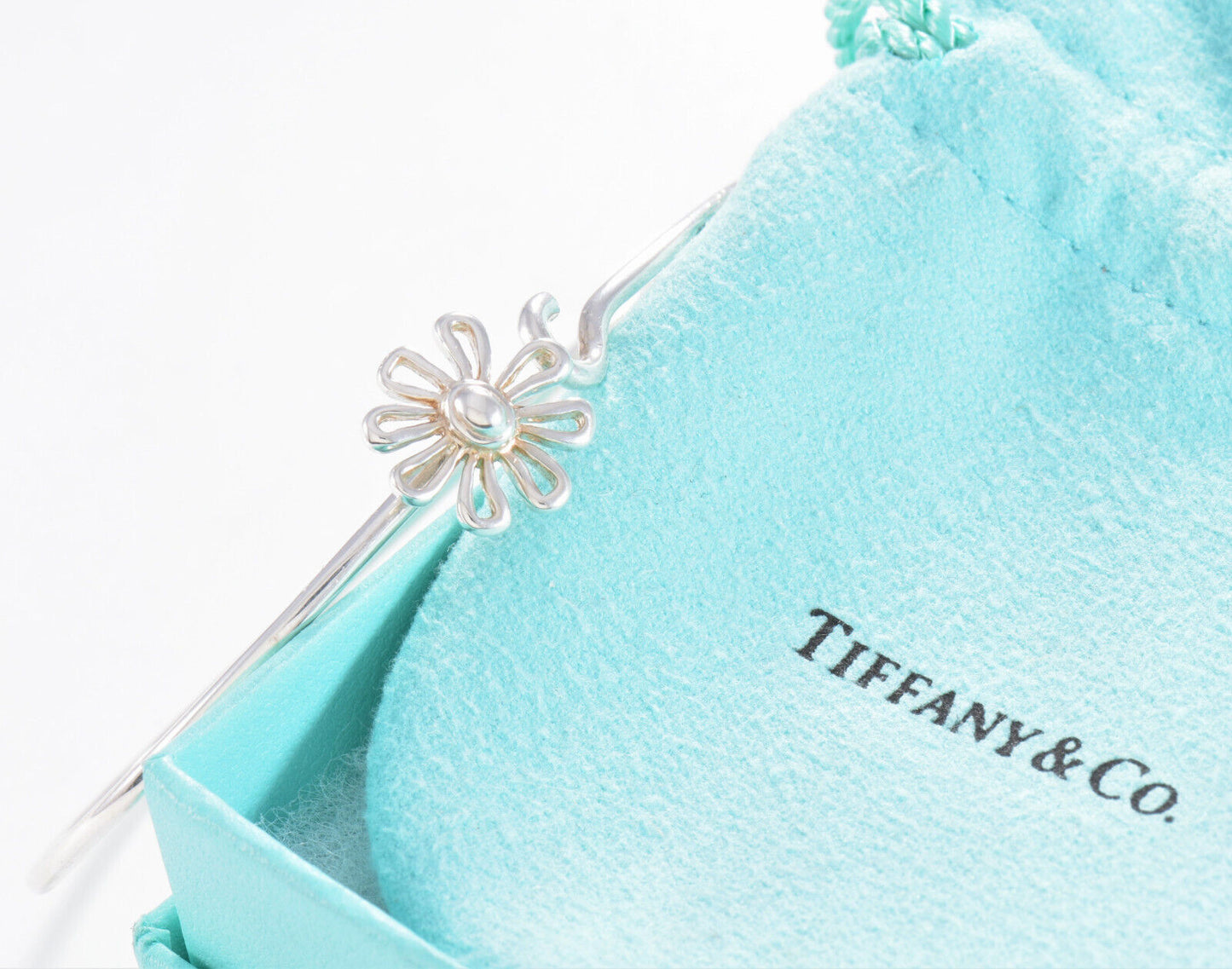 Boxed Tiffany & Co Silver Paloma Picasso Daisy Flower Charm Hook Bracelet Bangle