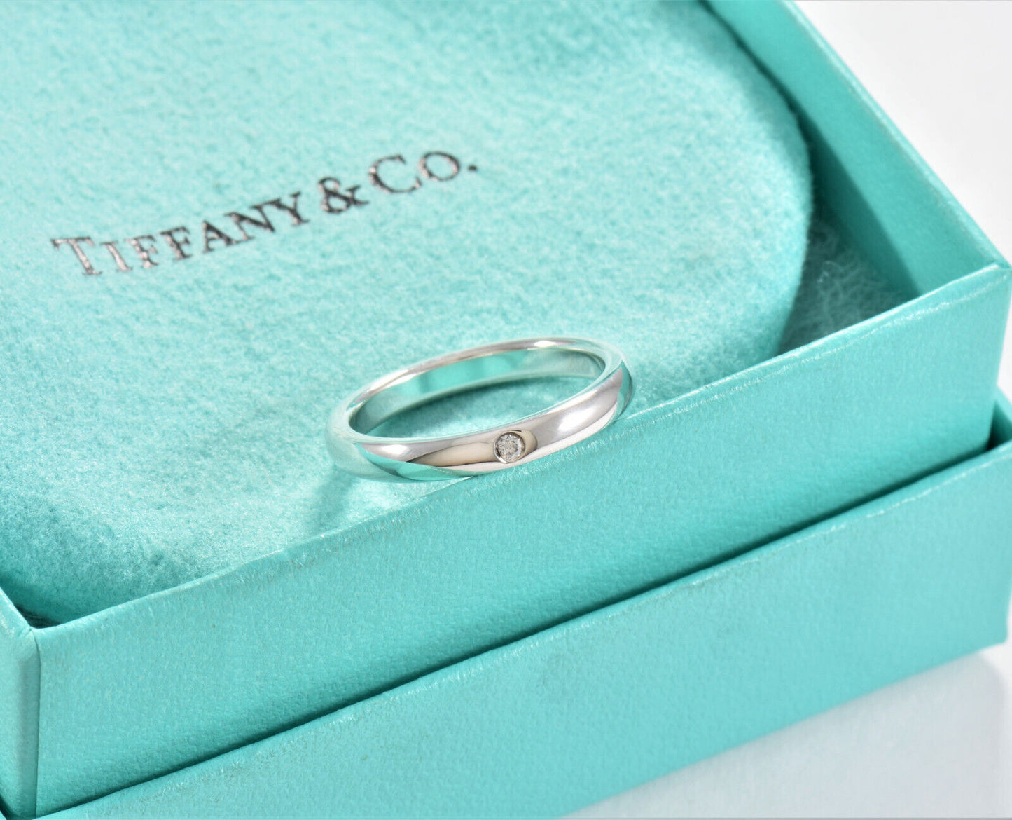 Size 5 Tiffany & Co Sterling Silver Elsa Peretti Diamond Stack Ring in Box Pouch