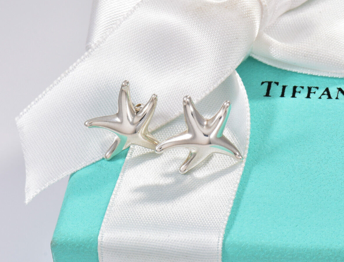 Tiffany & Co Silver Elsa Peretti 17mm Starfish Stud Earrings with Box and Pouch