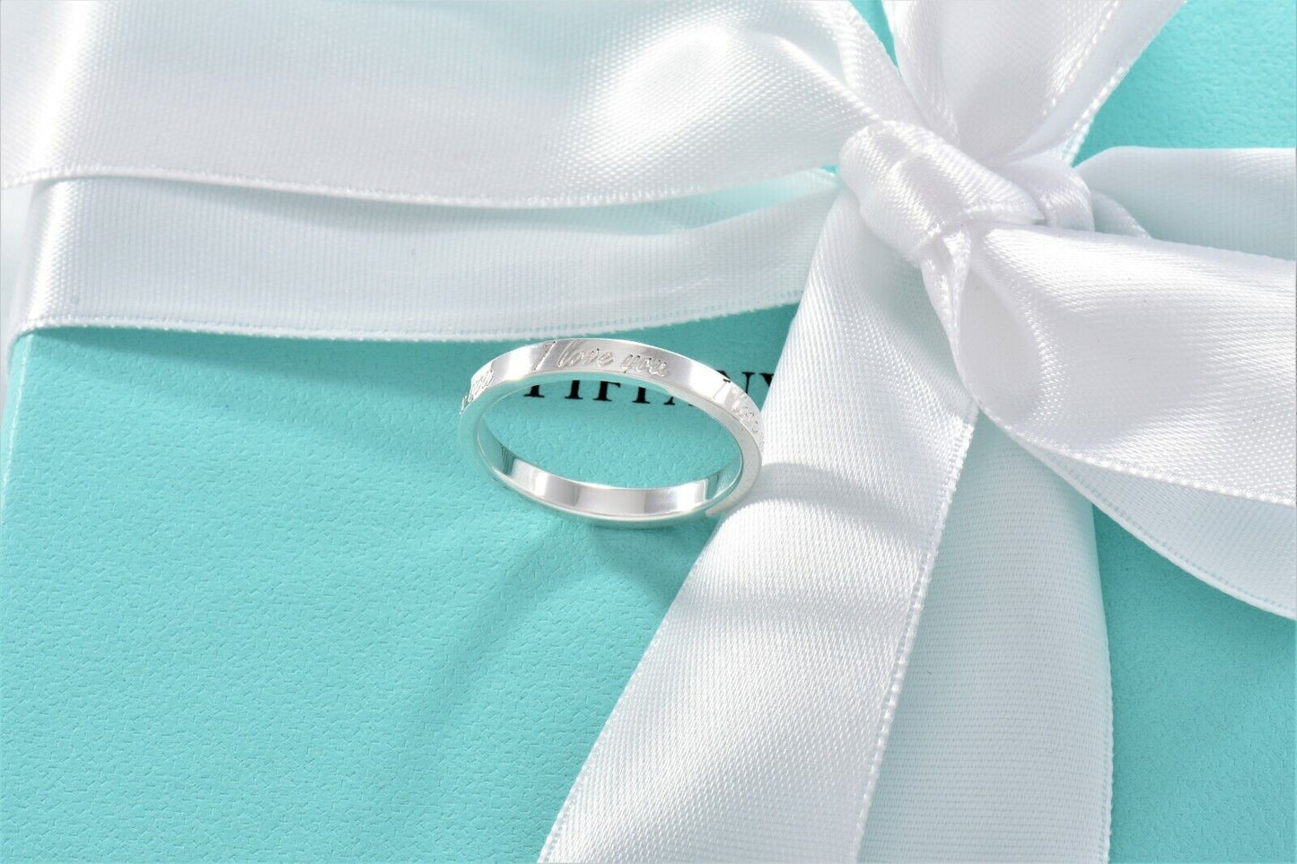 Tiffany & Co Silver I Love You Notes Narrow Band Ring Size 5 in Box Pouch Ribbon