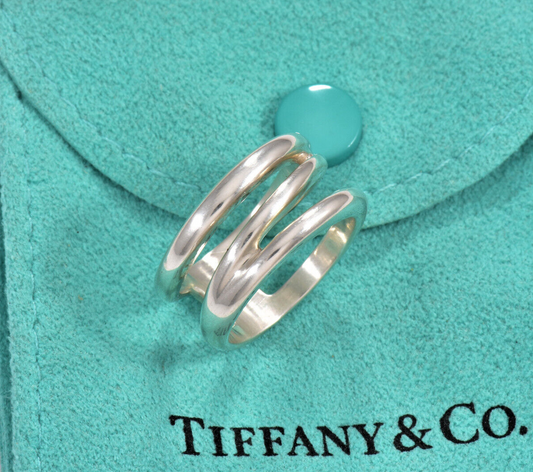 Size 6.5 Tiffany & Co Italy Silver Diagonal Open Weave Ring in Pouch Modern Love