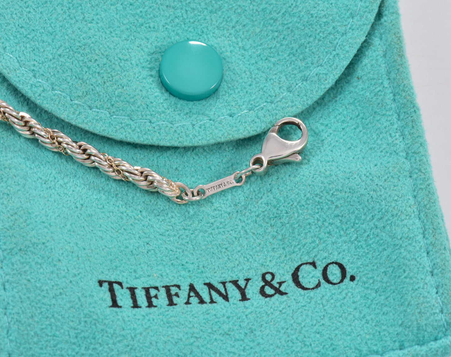 7.5" Vintage Tiffany & Co Silver Gold Thin 3.5mm Rope Chain Bracelet in Pouch