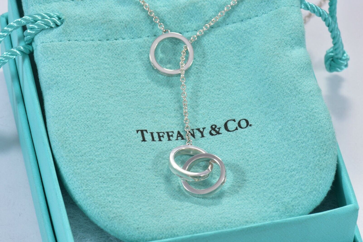 Tiffany & Co Silver 1837 Interlocking Circle Lariat 18" Dangle Necklace Dangling