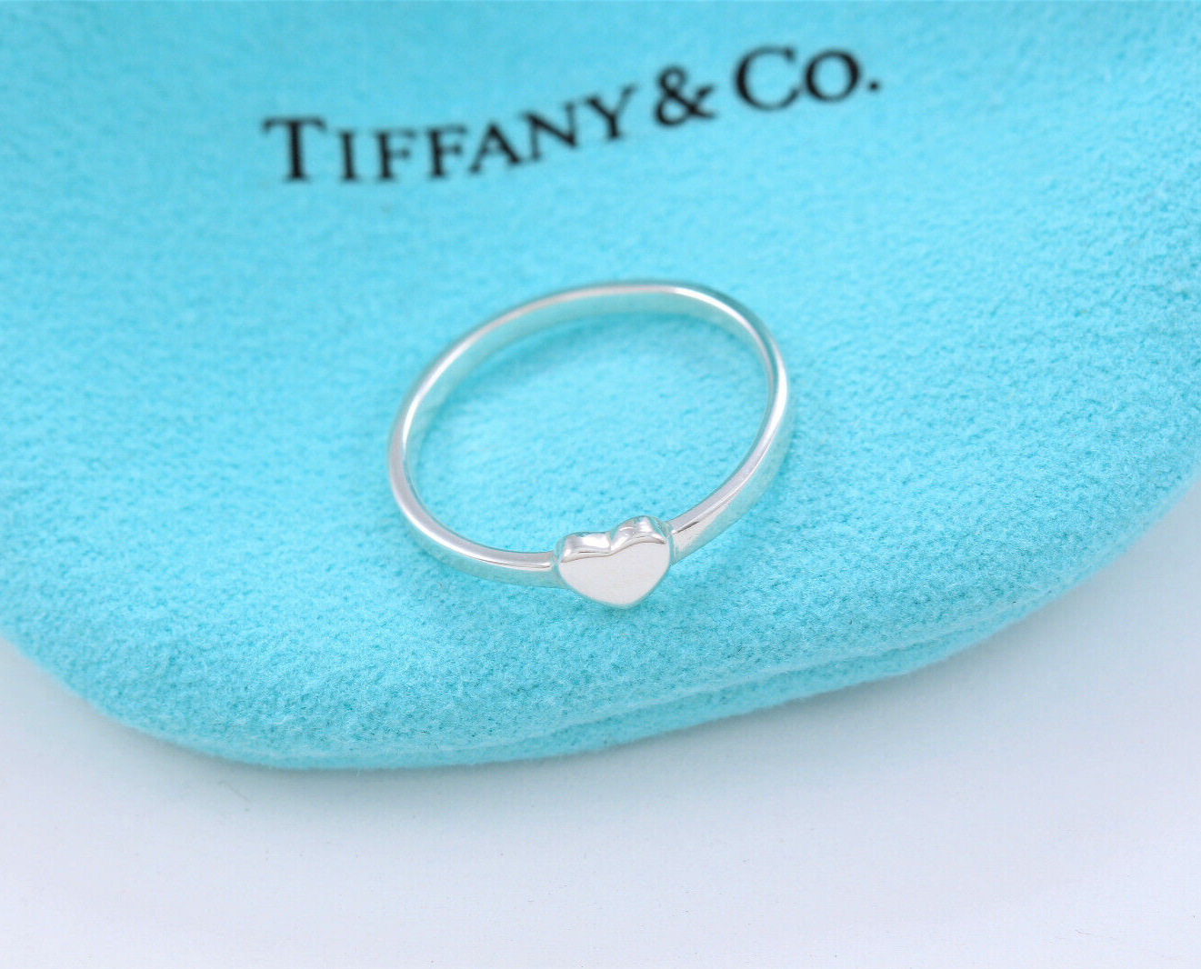 Size 6 Tiffany & Co Silver Paloma Picasso Heart Stacking Band Ring in Pouch