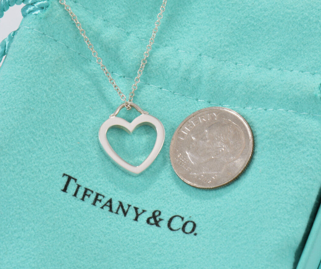 Tiffany & Co Sterling Silver Sentimental Heart Pendant 16.5" Necklace in Pouch