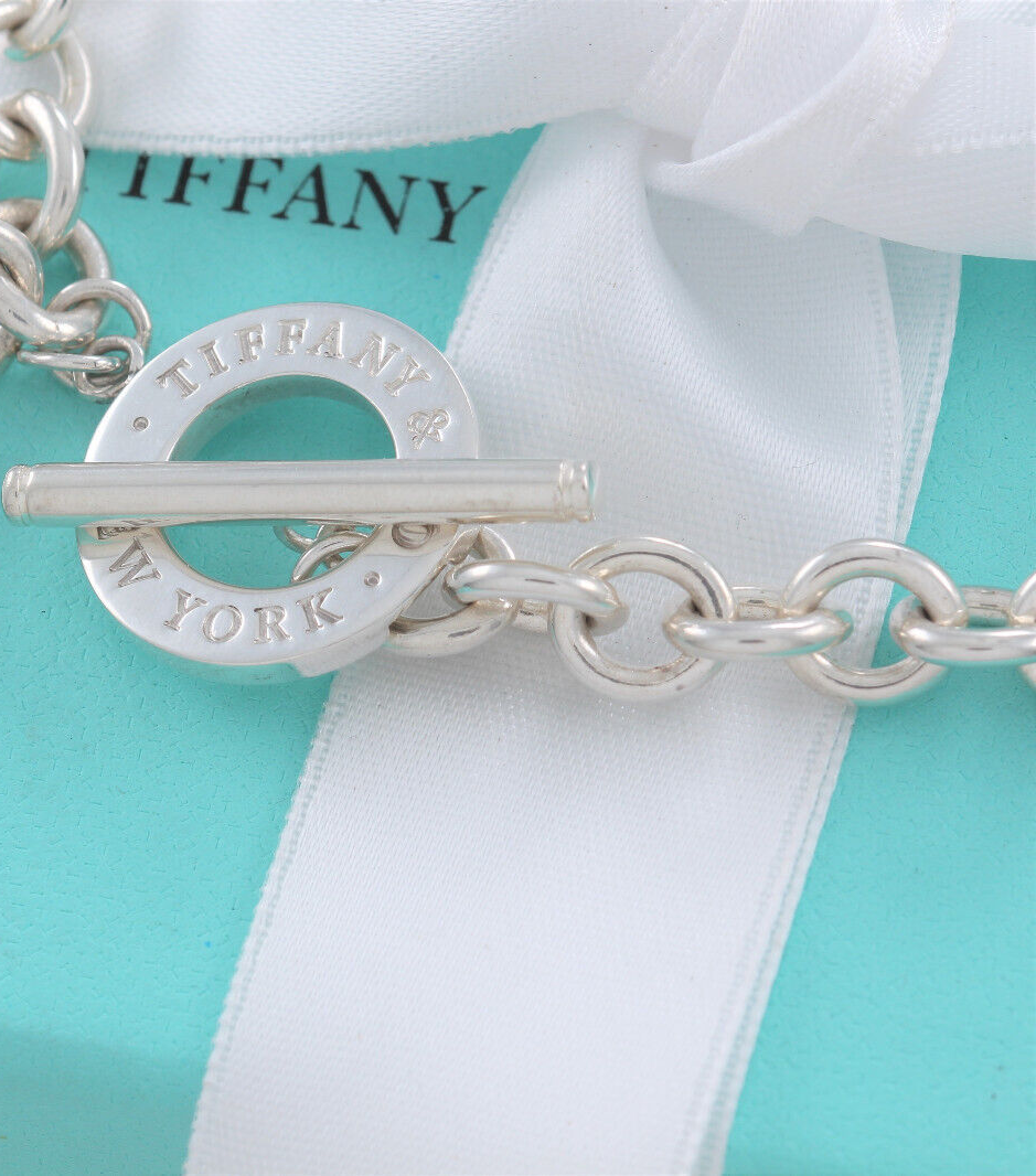 7.25" Tiffany & Co Sterling Silver Toggle Chain Bracelet New Version in Pouch