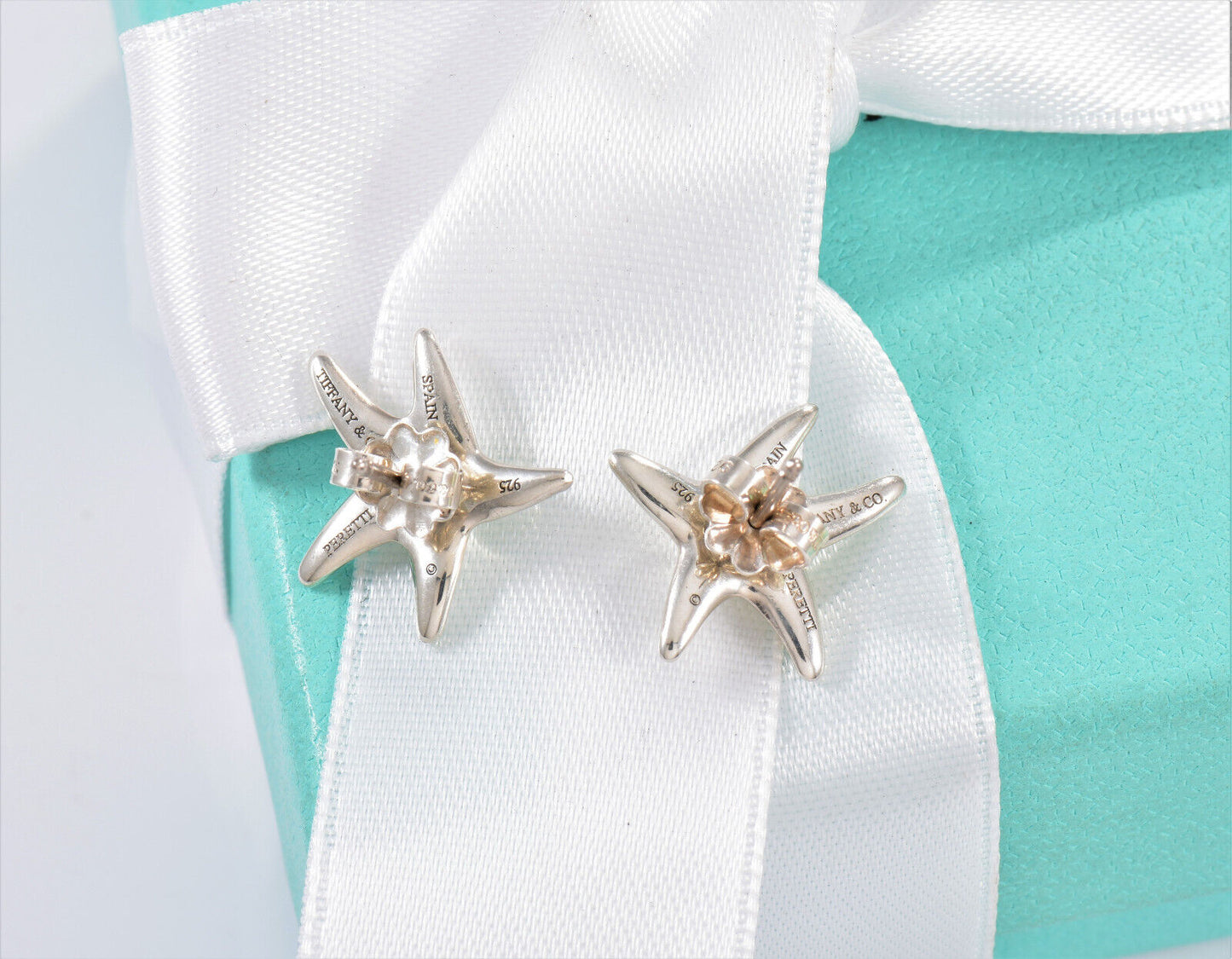 Tiffany & Co Silver Elsa Peretti 17mm Starfish Stud Earrings with Pouch Rare