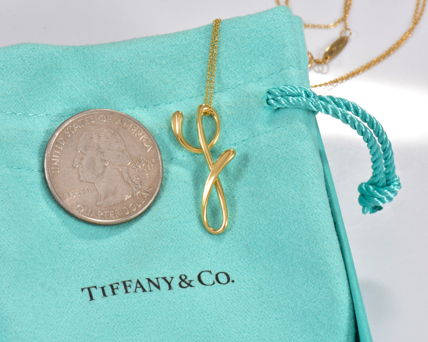 Tiffany & Co 18K Yellow Gold Elsa Peretti Letter Y Pendant 16" Necklace in Box