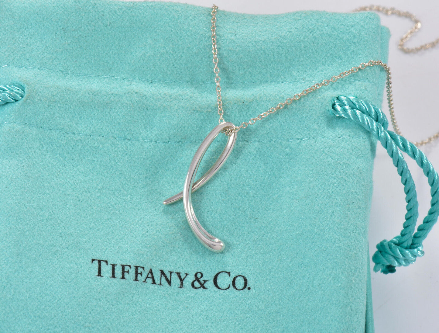 Tiffany & Co Silver Elsa Peretti Alphabet Letter L Necklace in Box Pouch Lovely