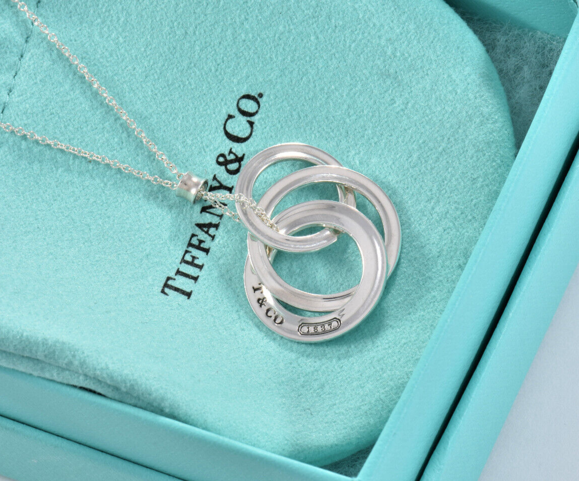 Tiffany & Co Silver 1837 Interlocking Ring Circles Pendant 17.5" Necklace Rare