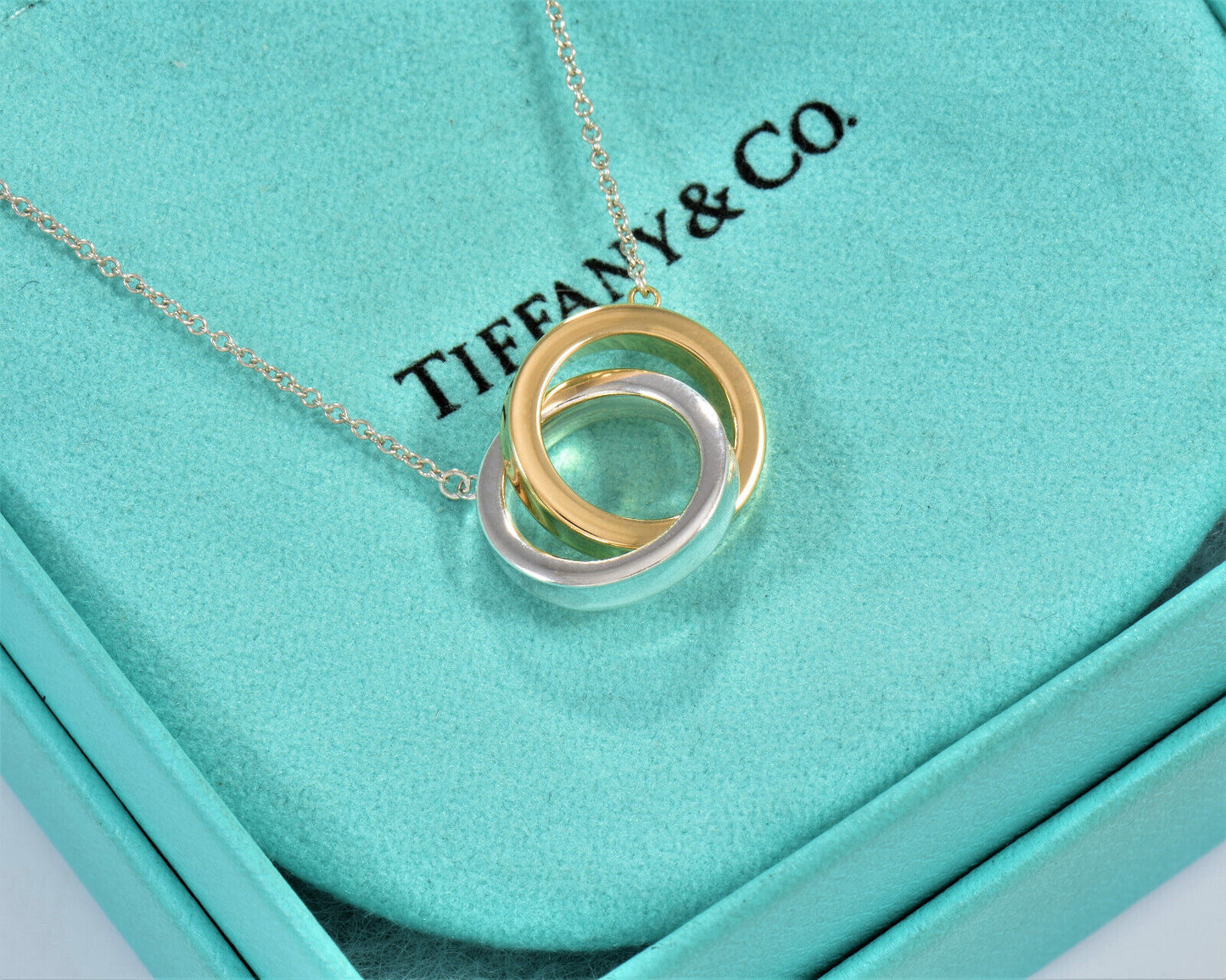 Tiffany & Co 18K Yellow Gold Silver 1837 Interlocking Circles Pendant Necklace