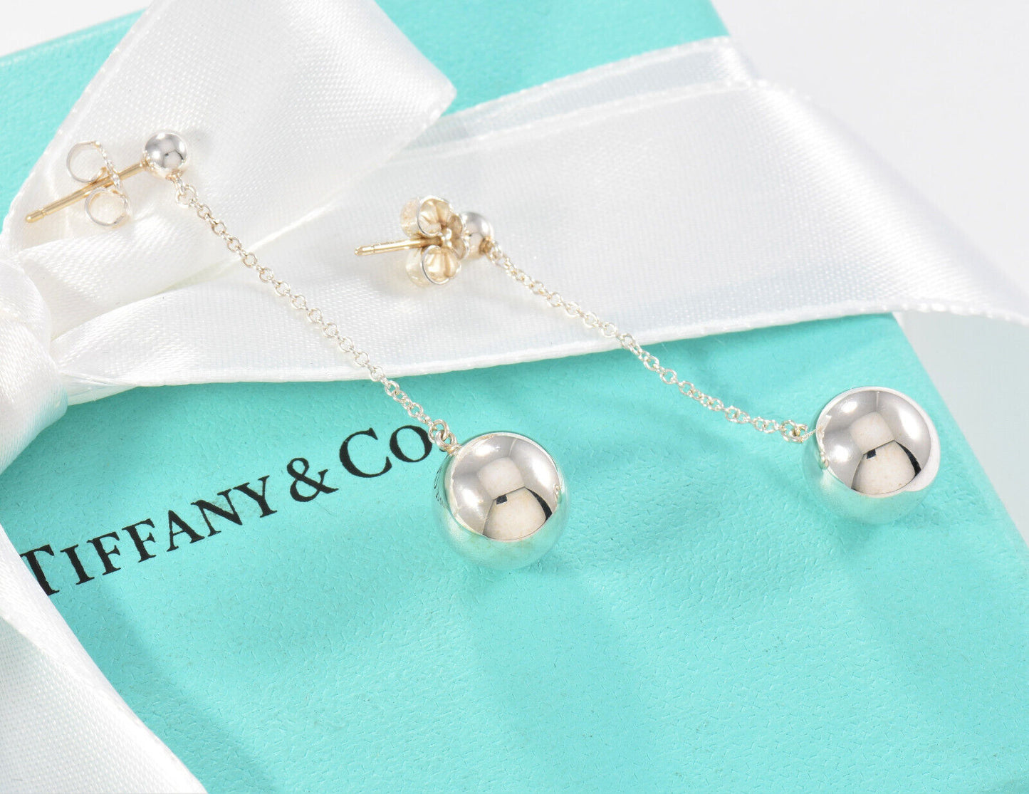 Tiffany & Co Silver 10mm Hardwear Bead Ball Drop Earrings in Box Pouch Dangle