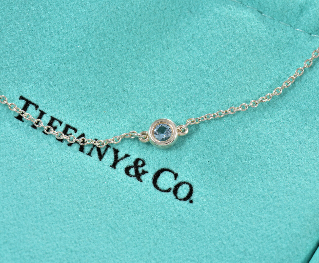 7.5" Tiffany & Co Silver Elsa Peretti Aquamarine Color By Yard Bracelet in Box