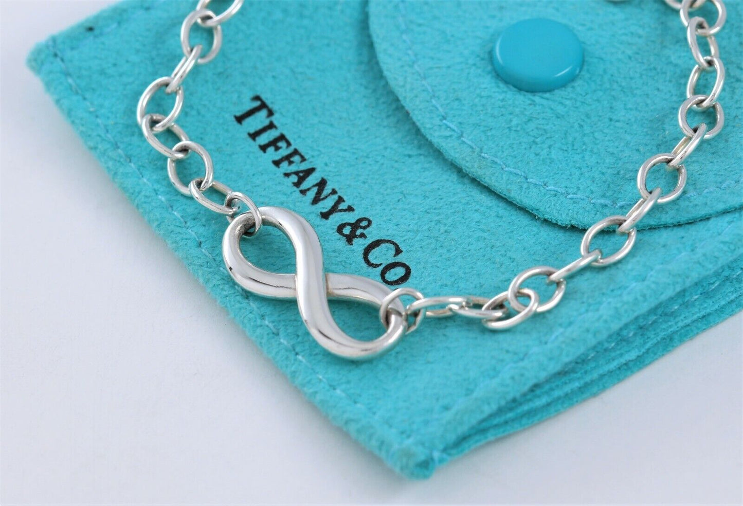 Tiffany & Co Sterling Silver Infinity Chain Link Bracelet 7.25" in Pouch