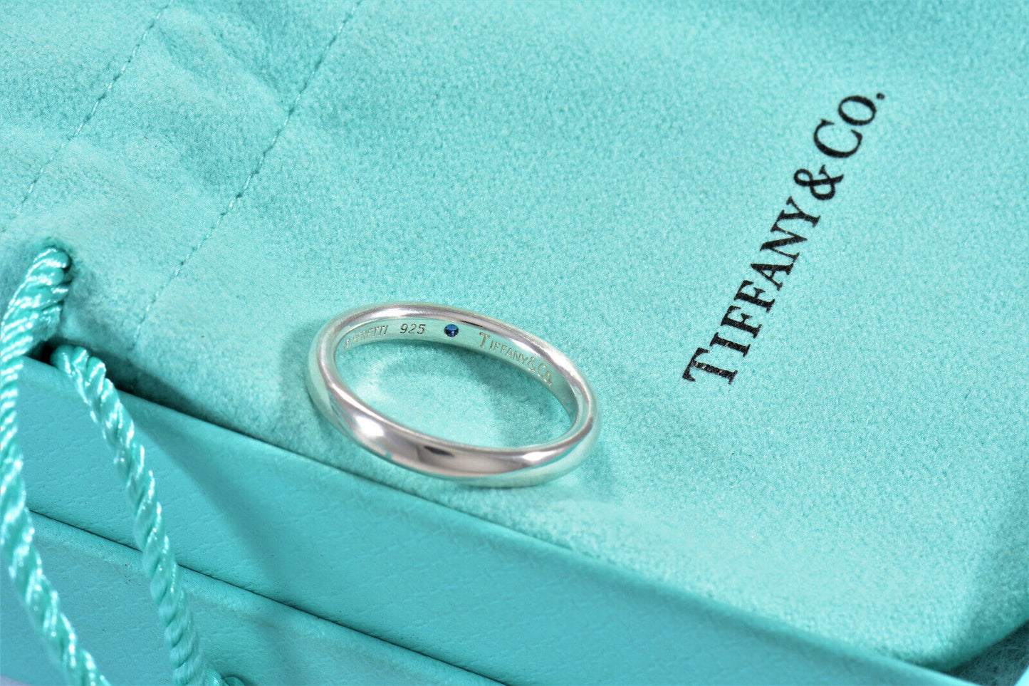 Tiffany & Co Silver Elsa Peretti Blue Sapphire Stack Ring Size 6.5 in Pouch Rare