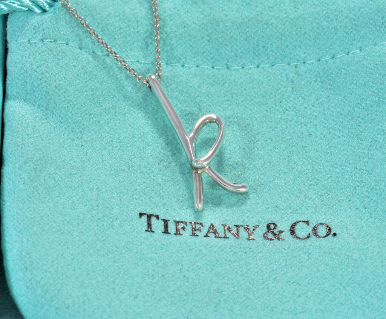 Tiffany & Co Silver Elsa Peretti Alphabet Letter K Necklace in Box Pouch Lovely