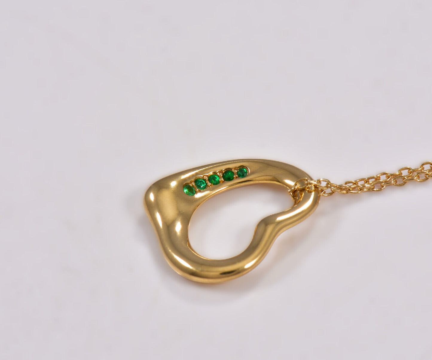 Tiffany & Co Emerald 18K Gold Elsa Peretti Open Heart Pendant 19.25" Necklace