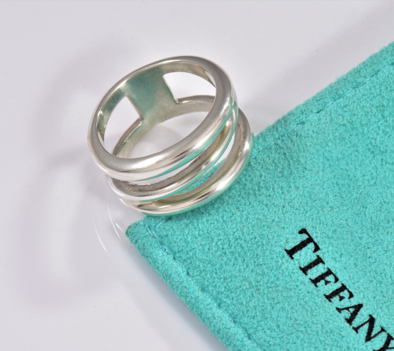 Size 6.5 Tiffany & Co Italy Silver Diagonal Open Weave Ring in Pouch Modern Love