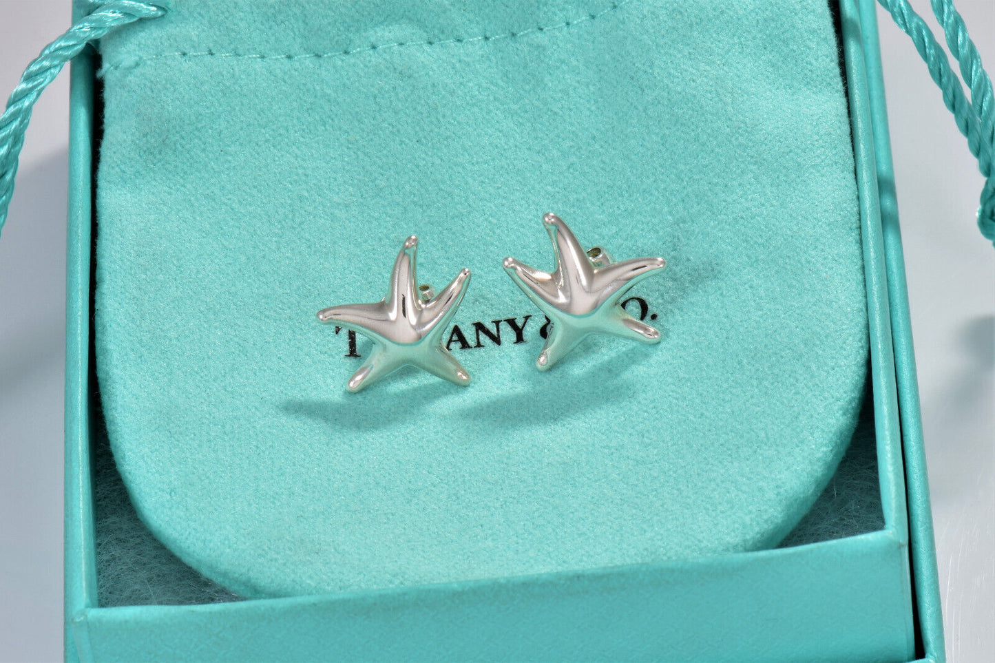 Tiffany & Co Silver Elsa Peretti 17mm Starfish Stud Earrings with Box and Pouch