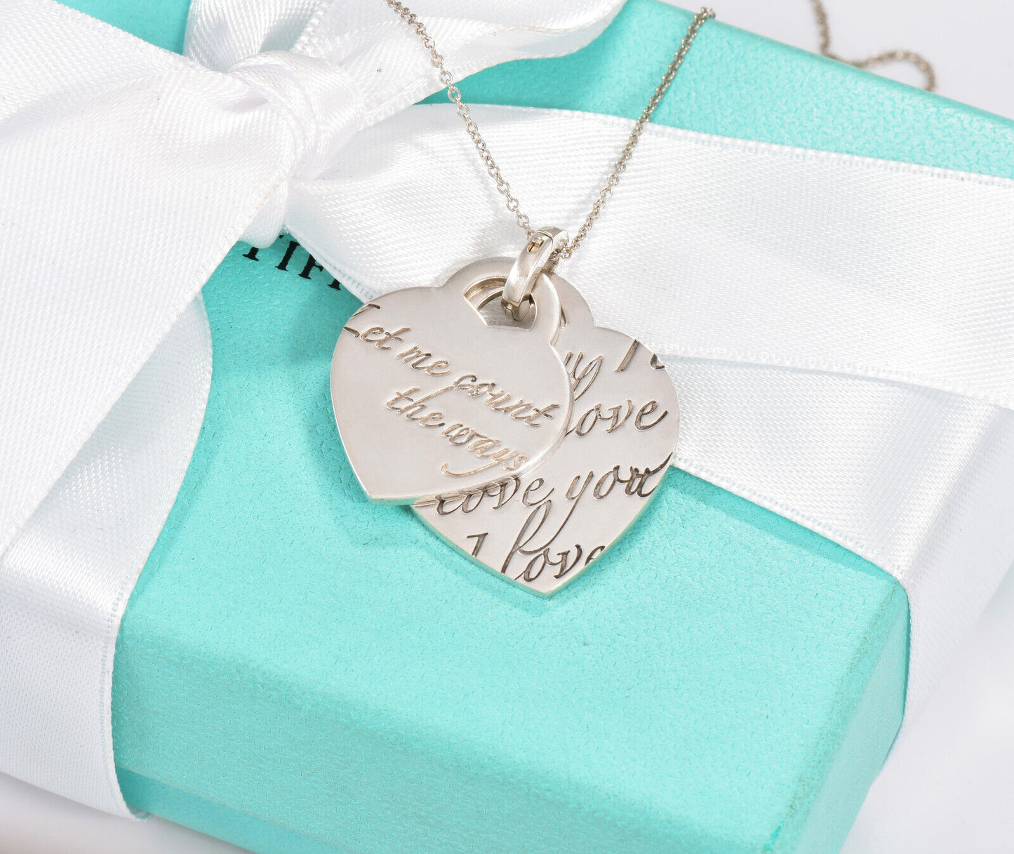 Tiffany & Co Silver Let Me Count The Ways I Love You Double Heart Necklace Boxed