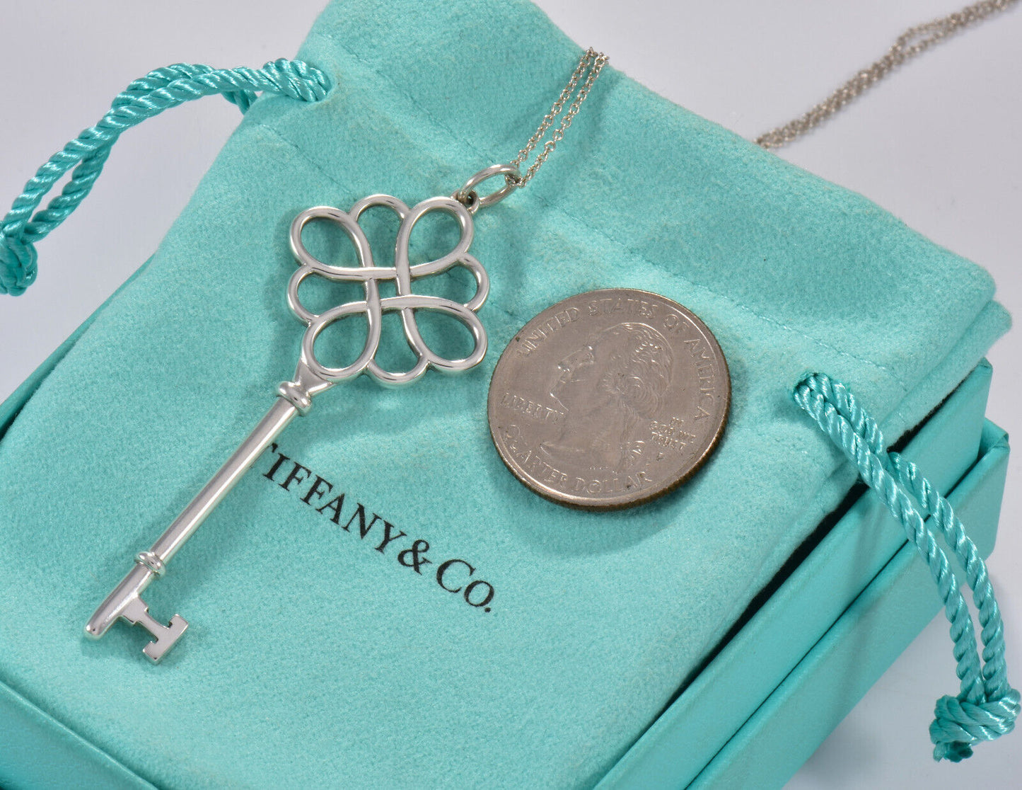 20.5" Tiffany & Co Silver XL 2.6" Large Garden Flower Knot Key Pendant Necklace