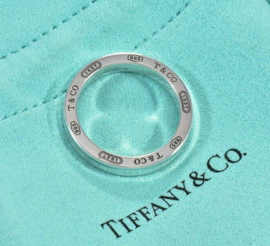 Size 9.5 Tiffany & Co Silver 1837 Edge Narrow Band Ring & Pouch Unisex Mens Rare