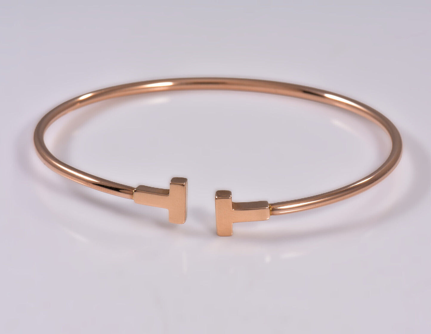 Tiffany & Co 18K Rose Gold Size Small 5.75" Narrow T Wire Bracelet in Box Pouch