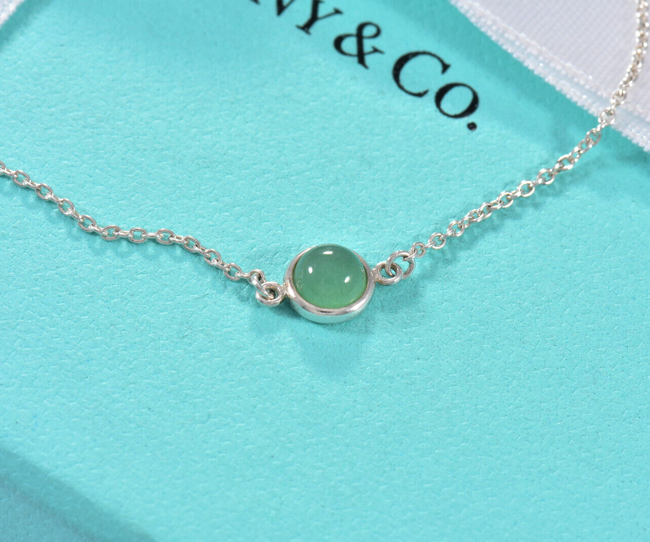 7.4" Tiffany & Co Silver Elsa Peretti Color By Yard Green Aventurine Bracelet