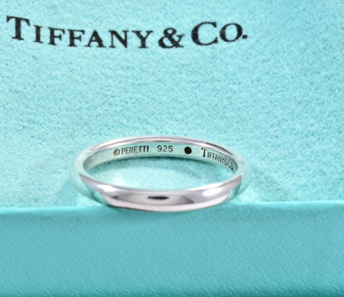 Size 5 Tiffany & Co Sterling Silver Elsa Peretti Diamond Stack Ring in Box Pouch