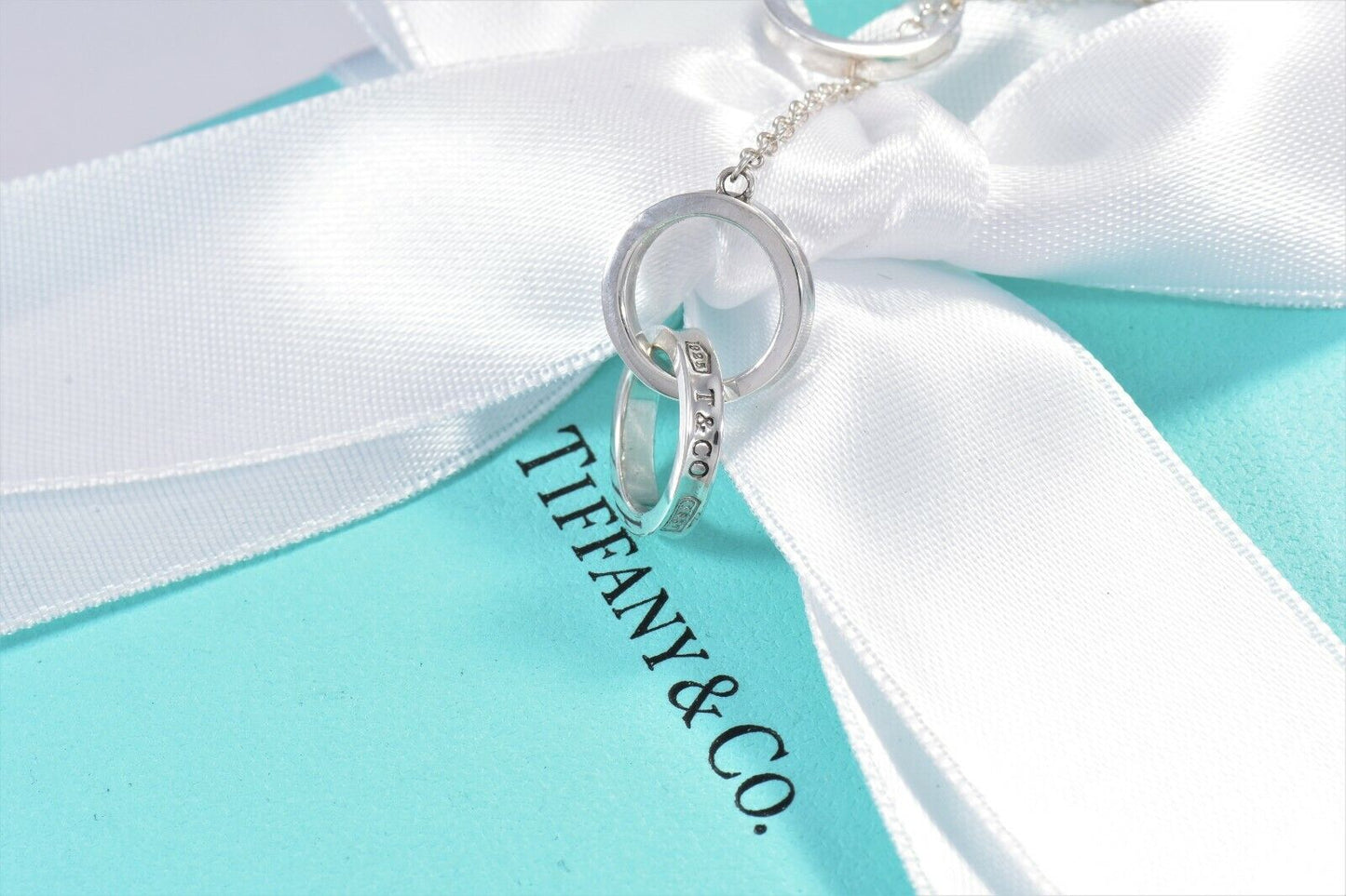 Tiffany & Co Silver 1837 Interlocking Circle Lariat 18" Dangle Necklace Dangling