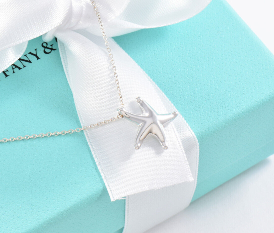 Tiffany & Co Silver Elsa Peretti Medium Starfish Pendant 16" Necklace Box Pouch