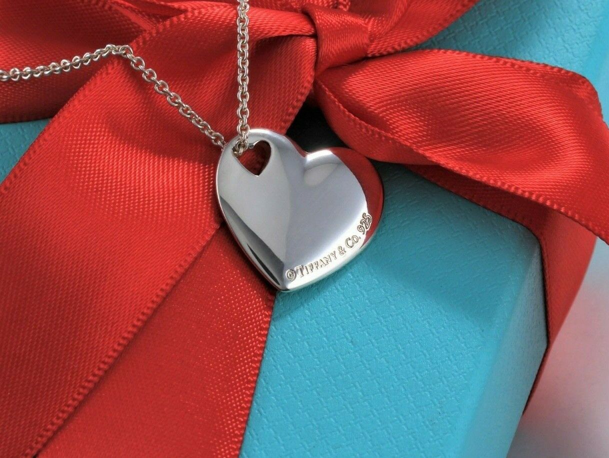 Tiffany & Co Silver Stencil Two Heart Cut Out Love Pendant Necklace 16” in Pouch