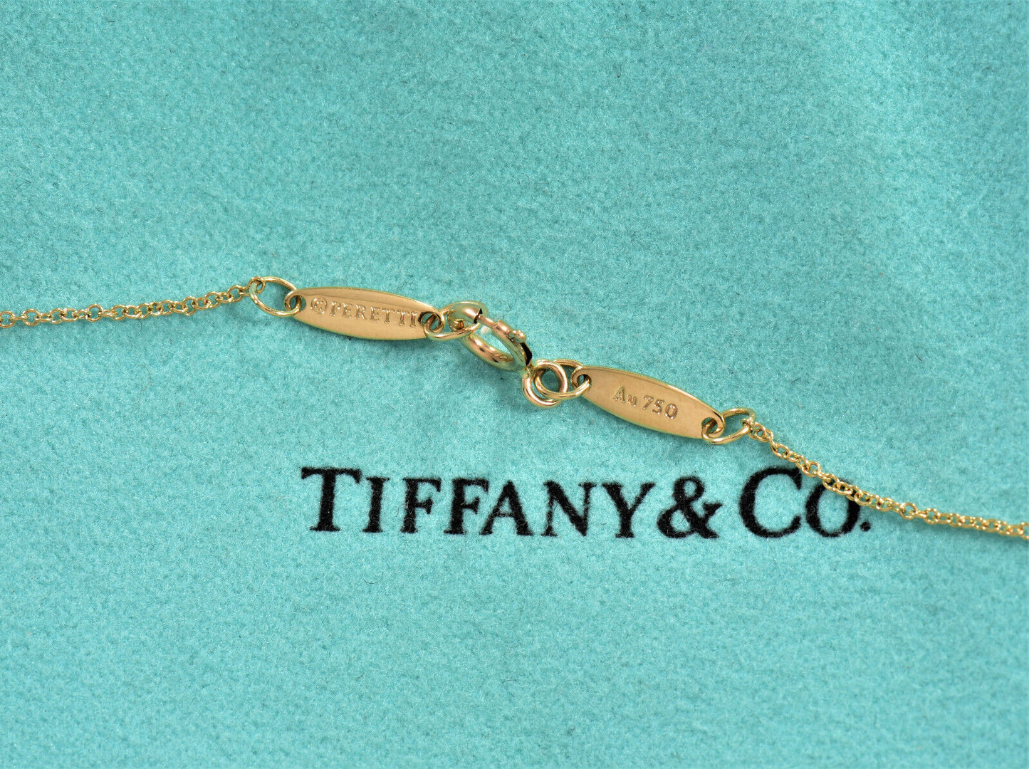 Boxed Tiffany & Co 18K Yellow Gold Elsa Peretti Letter K Pendant 16.25" Necklace