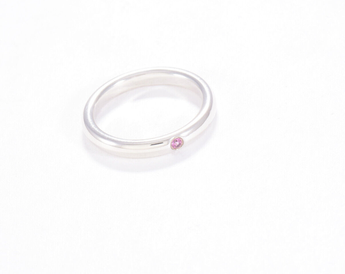 Size 5 Tiffany & Co Sterling Silver Elsa Peretti Pink Sapphire Stack Ring Rare