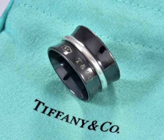 Size 7.5 Tiffany & Co Titanium Silver 1837 Wide Concave Band Ring in Box Unisex