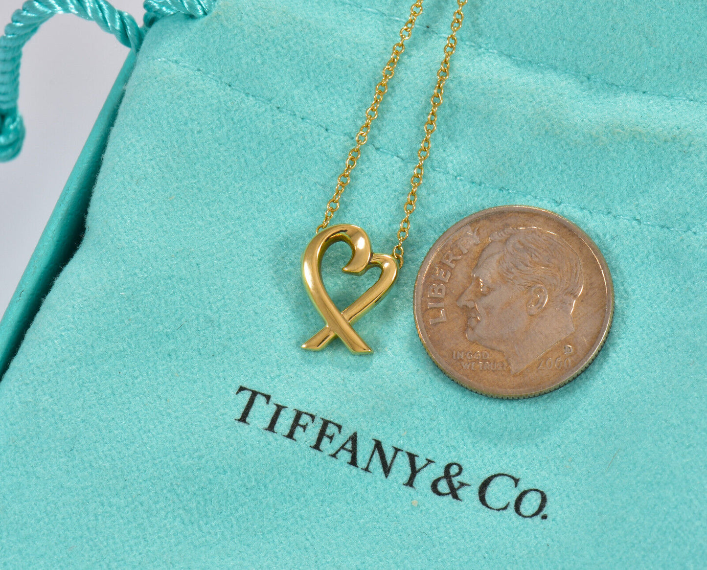 Tiffany & Co 18K Gold Paloma Picasso Loving Heart Pendant 17" Necklace in Box