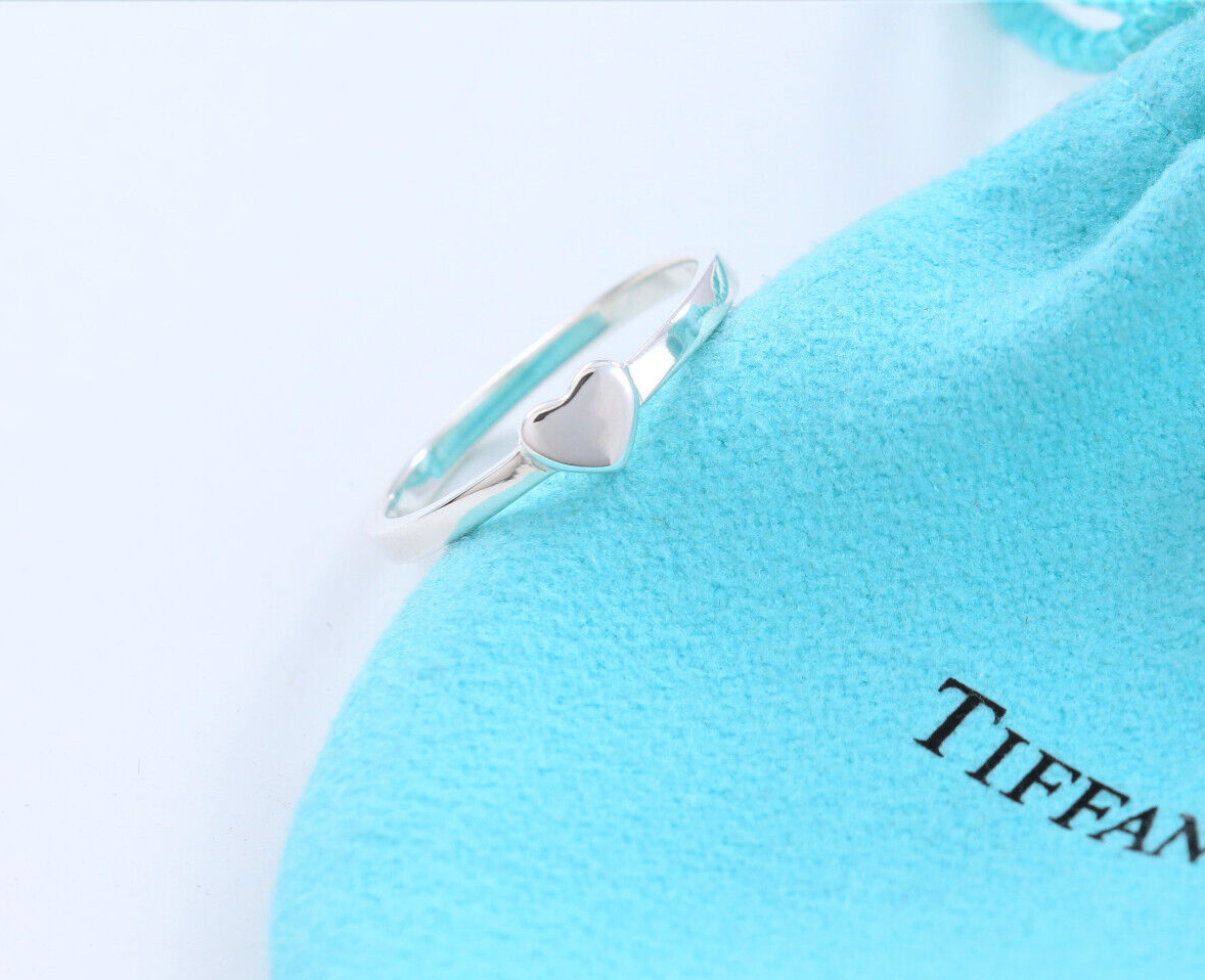 Size 6 Tiffany & Co Silver Paloma Picasso Heart Stacking Band Ring in Pouch