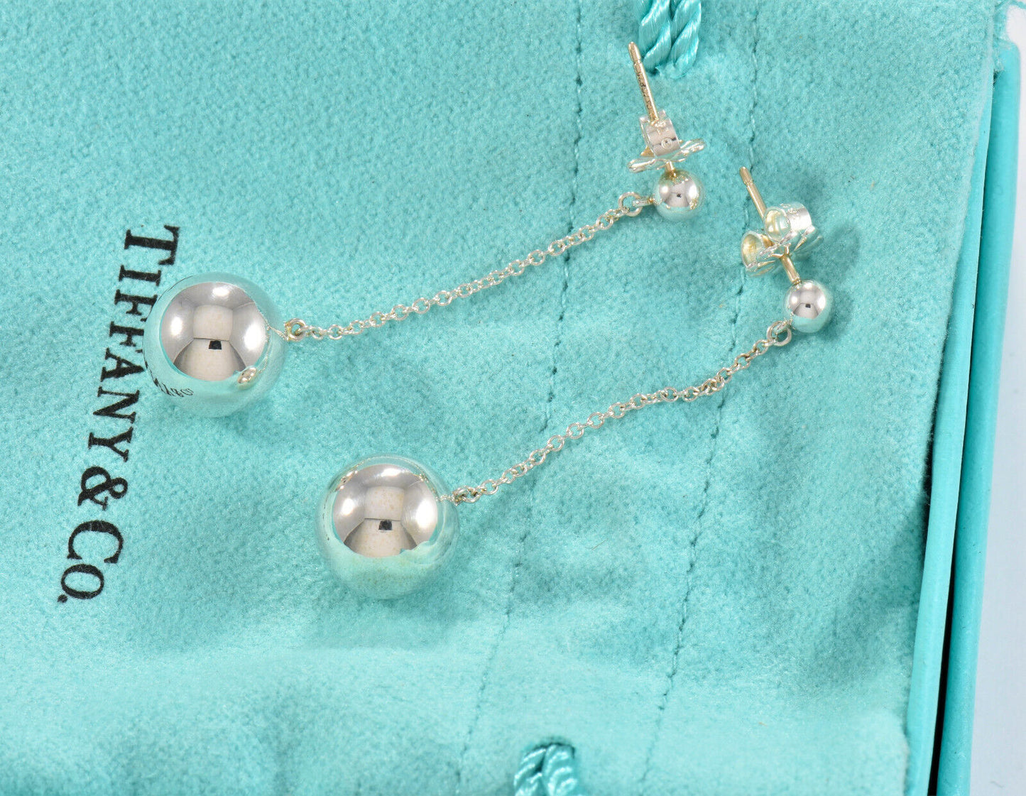 Tiffany & Co Silver 10mm Hardwear Bead Ball Drop Earrings in Box Pouch Dangle