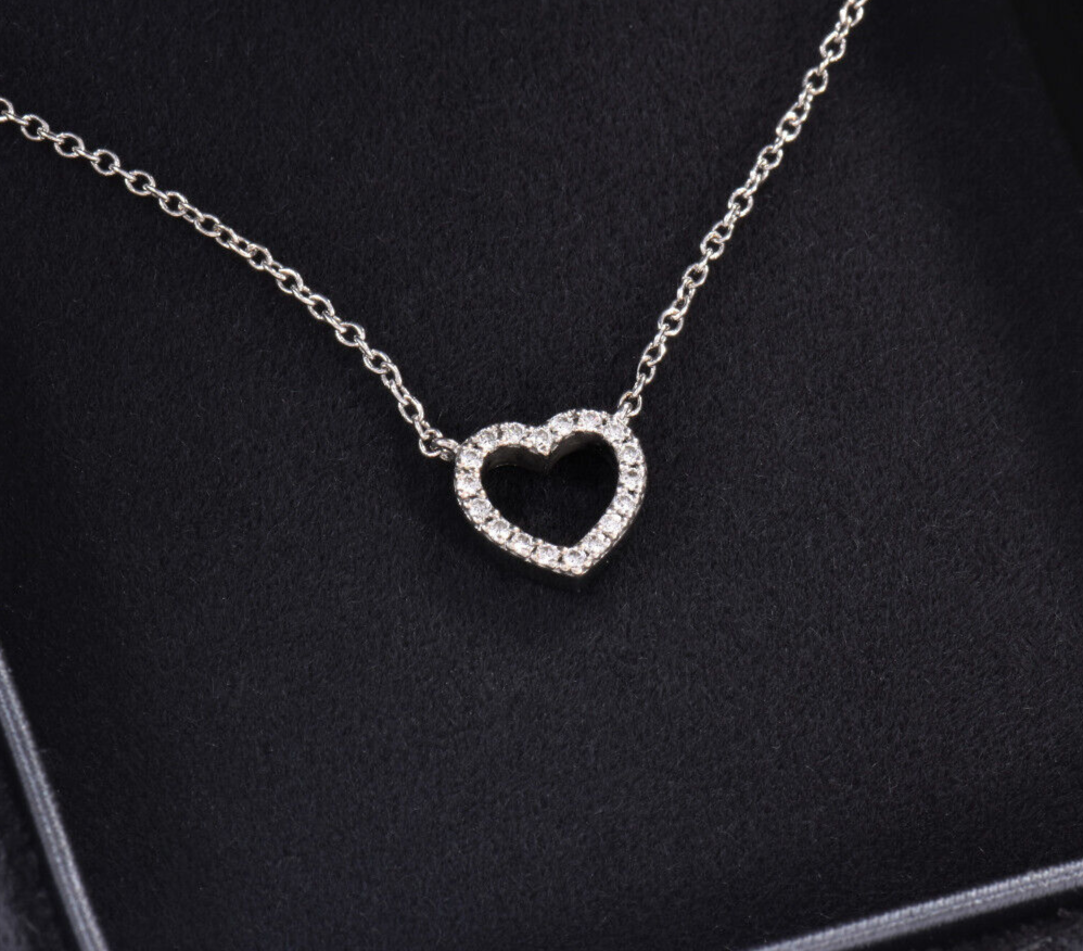 Tiffany & Co Diamond 18K White Gold Metro Heart Pendant 16.75" Necklace in Box