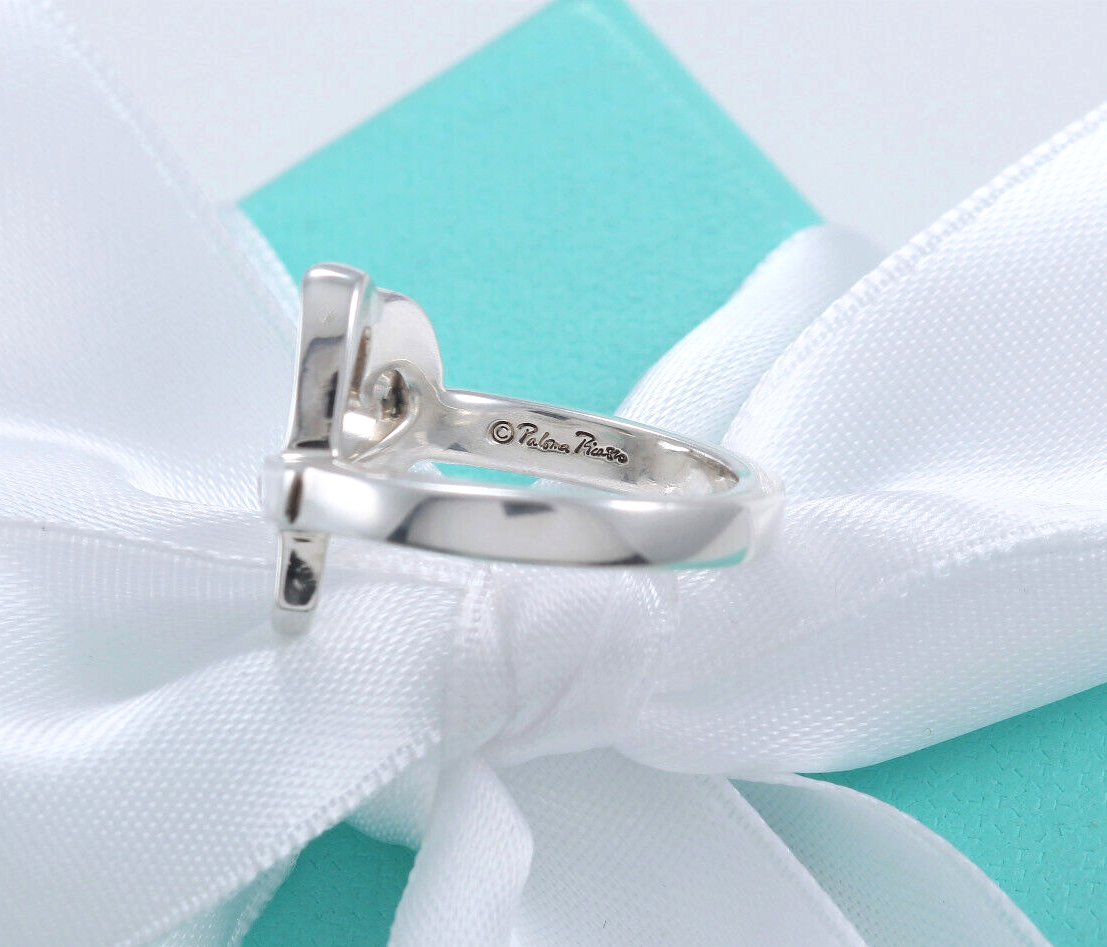 Size 5.5 Tiffany & Co Diamond Silver Paloma Picasso Loving Heart Ring Box Pouch